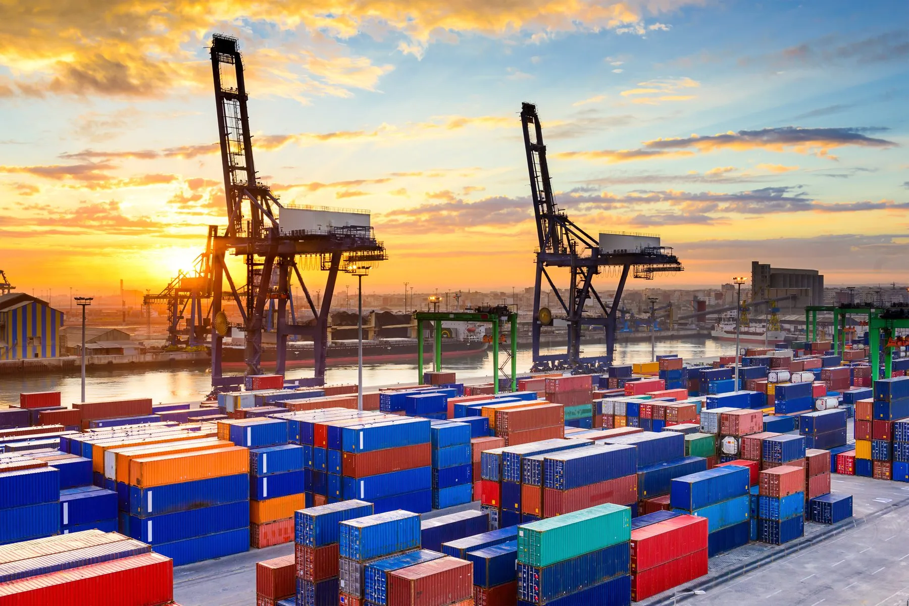 Cranes and containers at the Port of Casablanca at dawn